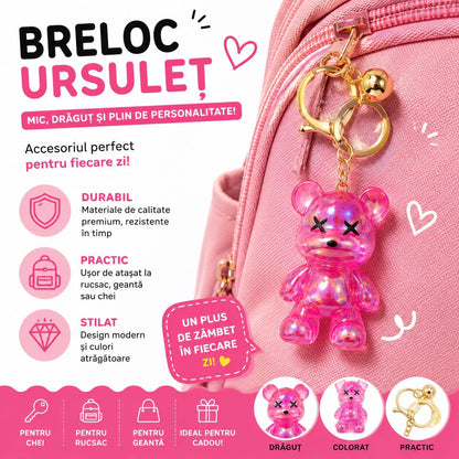 Set 12 Brelocuri Ursuleț 5,5 cm – Mix Culori Holografice, Accesorii pentru Chei, Ghiozdan și Geantă