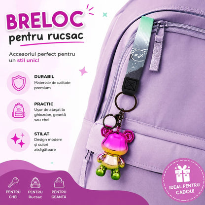Set 12 Brelocuri Ursuleț 5,5 cm – Mix Culori Metalizate, Accesorii pentru Ghiozdan, Geantă și Chei