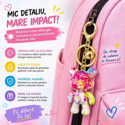 Set 12 Brelocuri Ursuleț 5,5 cm – Mix Culori Splash, Accesorii pentru Chei, Ghiozdan și Geantă