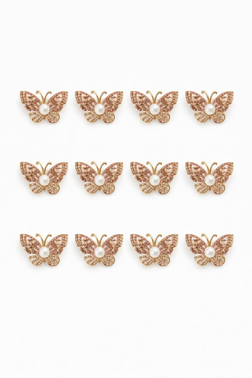 Set 12 brose Martisor, 5 cm, Fluture cu cristale, Cadou 1 Martie
