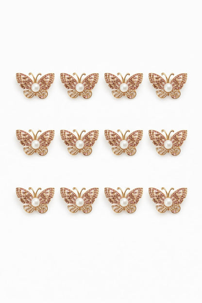 Set 12 brose Martisor, 5 cm, Fluture cu cristale, Cadou 1 Martie