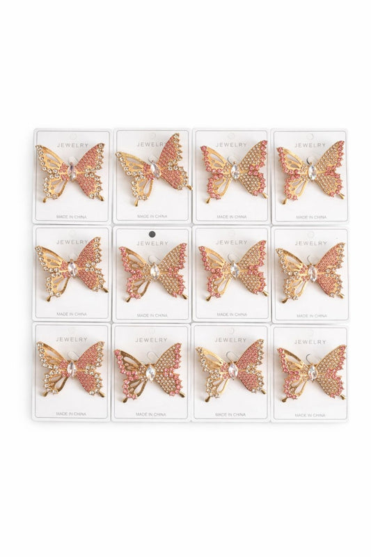 Set 12 brose Martisor, 5 cm, Fluture cu cristale, Cadou 1 Martie