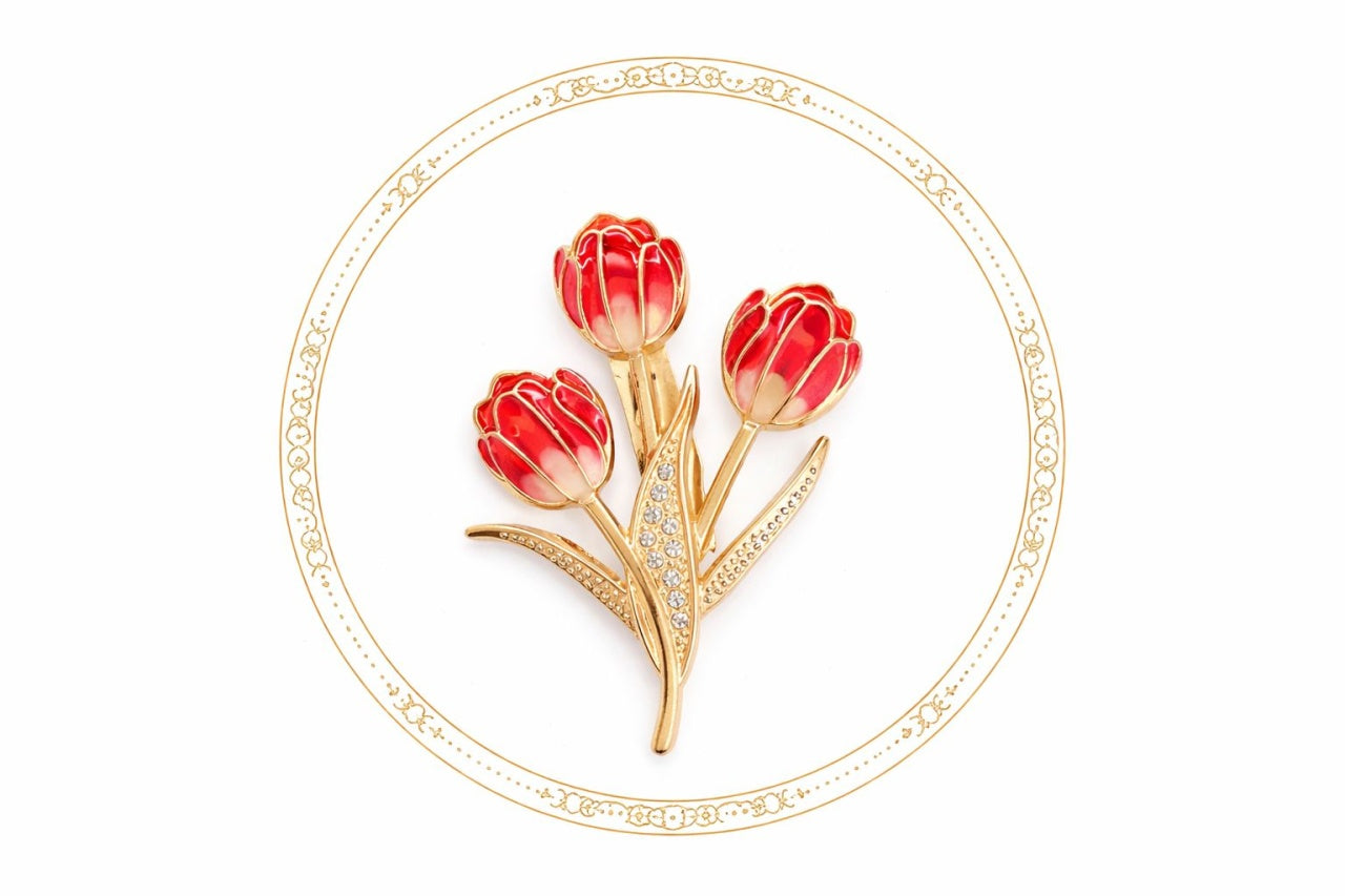 Set 12 Brose Martisor, 5cm, Buchet lalele Rosu Albastru, Cadou 1 Martie