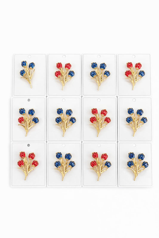 Set 12 Brose Martisor, 5cm, Buchet lalele Rosu Albastru, Cadou 1 Martie
