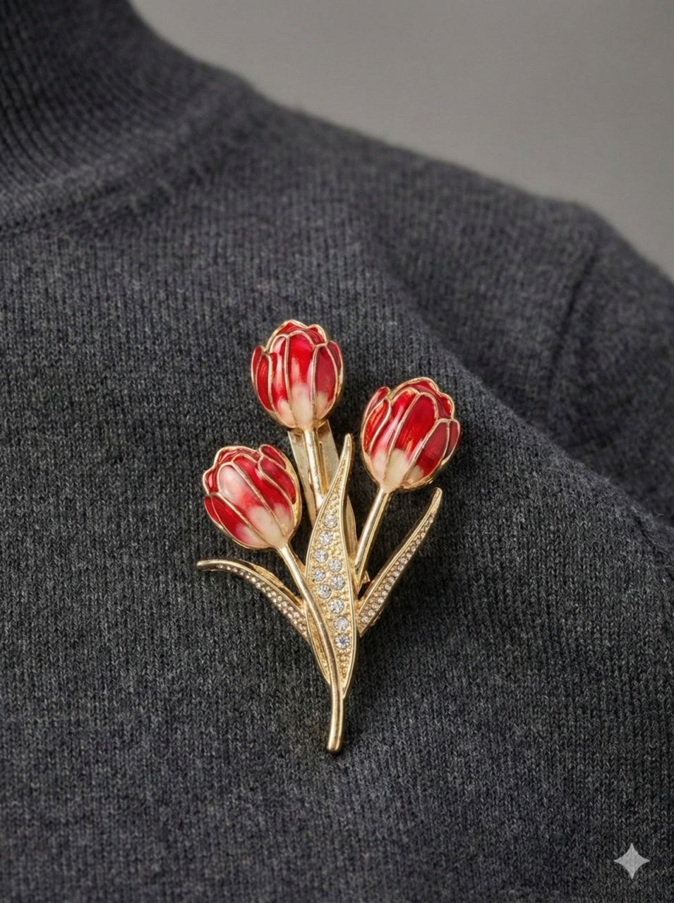 Set 12 Brose Martisor, 5cm, Buchet lalele Rosu Albastru, Cadou 1 Martie