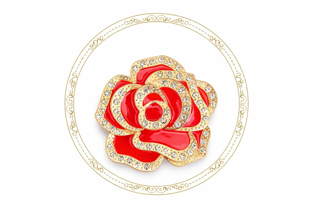 Set 12 Brose Martisor, 5cm, Trandafir cu cristale, Cadou 1 Martie
