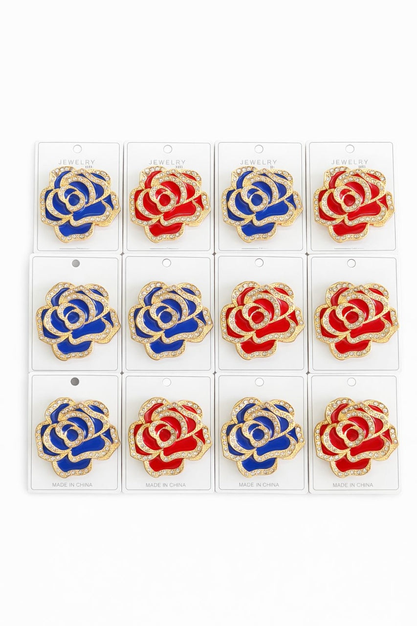 Set 12 Brose Martisor, 5cm, Trandafir cu cristale, Cadou 1 Martie