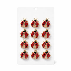 Set 12 brose martisor buburuza rosie cu strasuri, simbol noroc si prosperitate 15x9cm