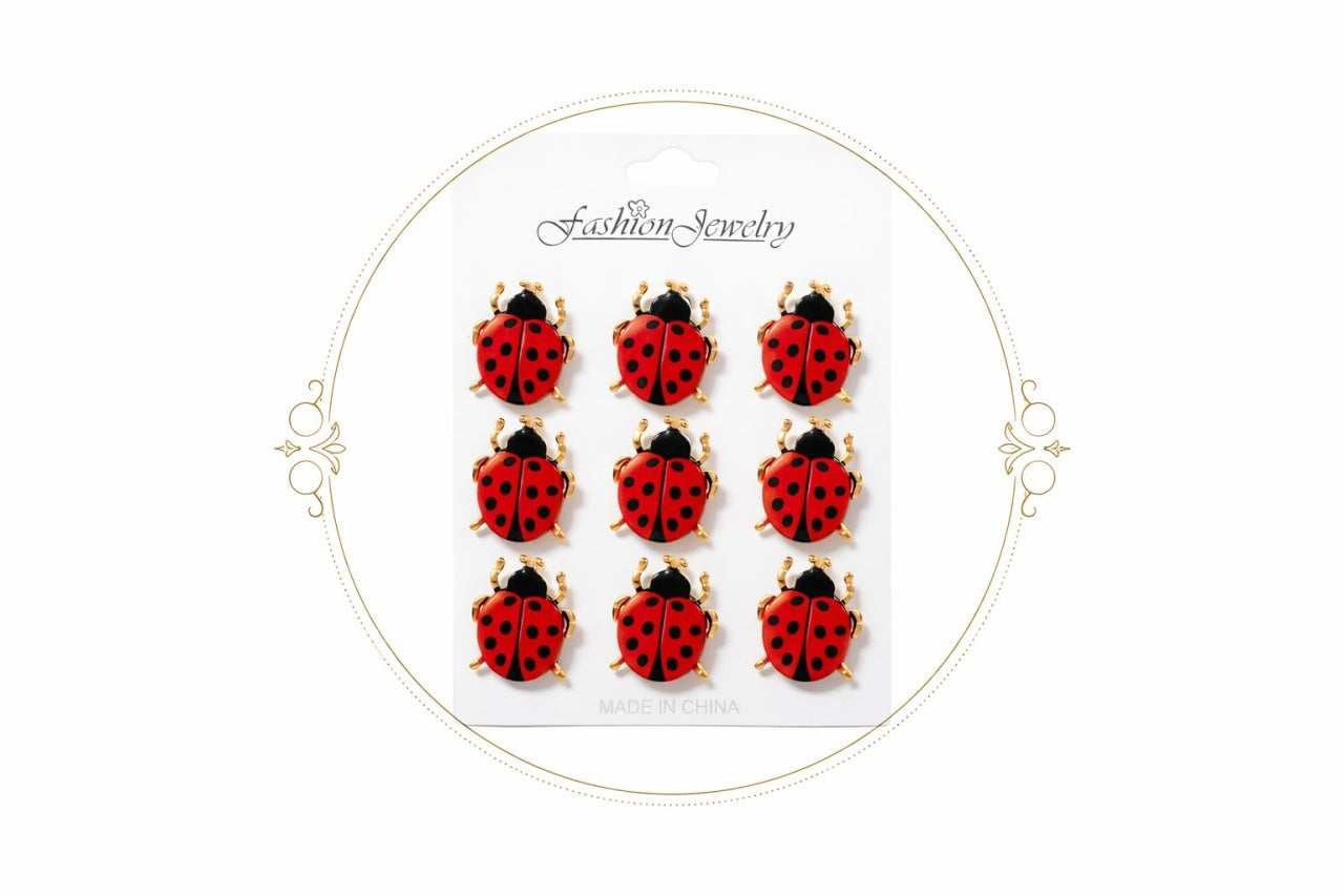 Set 12 brose martisor buburuza rosie norocoasa 15x9cm