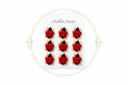 Set 12 brose martisor buburuza rosie norocoasa 15x9cm