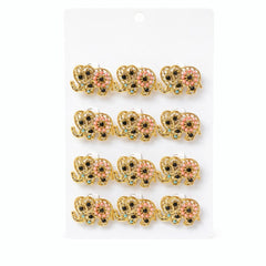 Set 12 brose martisor elefant auriu cu margele colorate, noroc si prosperitate 15x9cm