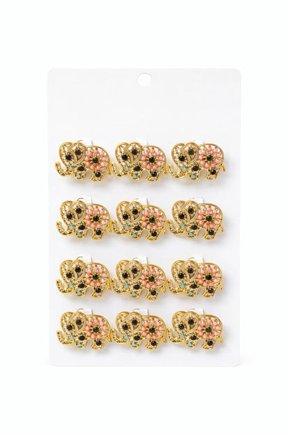 Set 12 brose martisor elefant auriu cu margele colorate, noroc si prosperitate 15x9cm