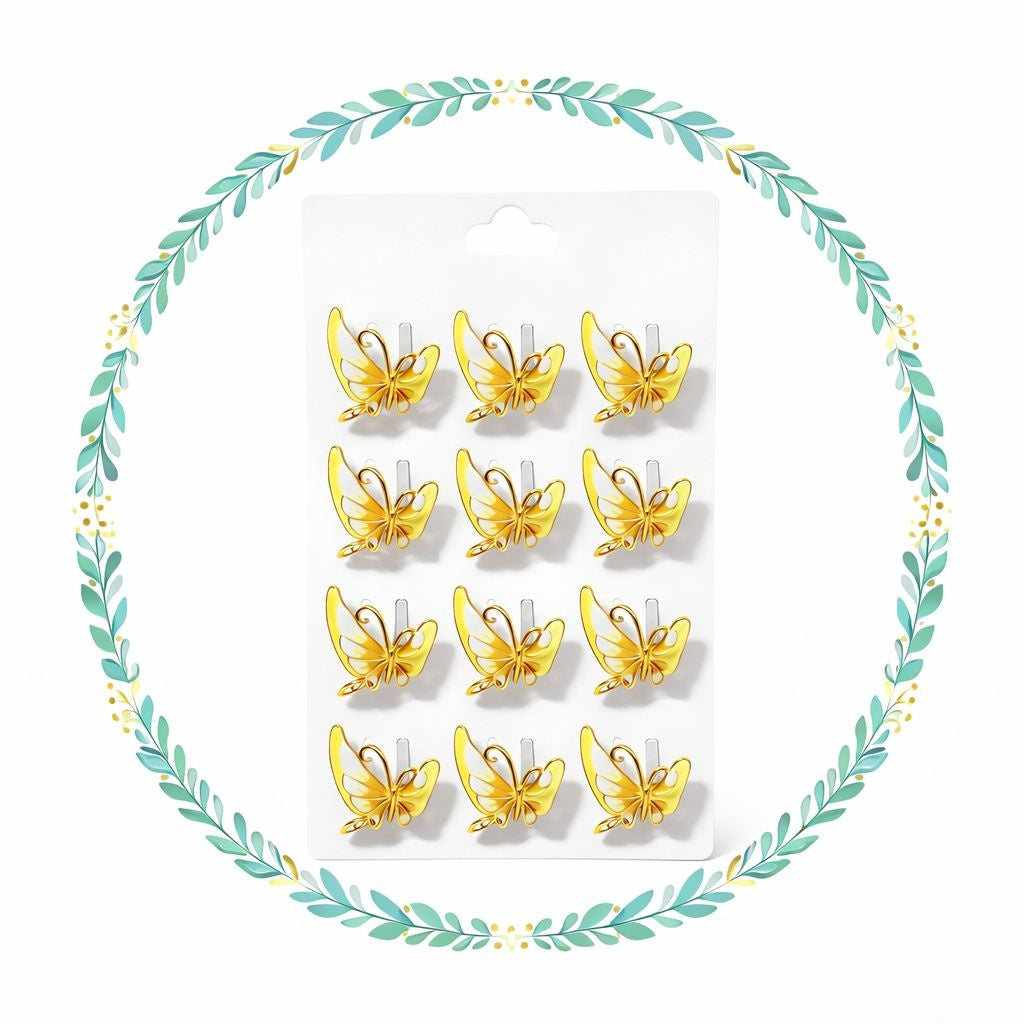 Set 12 brose martisor fluture auriu, simbol transformare si libertate 15x9cm