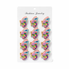 Set 12 brose martisor fluture multicolor, simbol bucurie si transformare 15x9cm