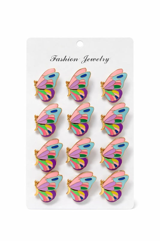 Set 12 brose martisor fluture multicolor, simbol bucurie si transformare 15x9cm