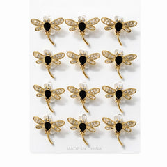 Set 12 brose martisor libelula aurie cu strasuri elegante 15x9cm