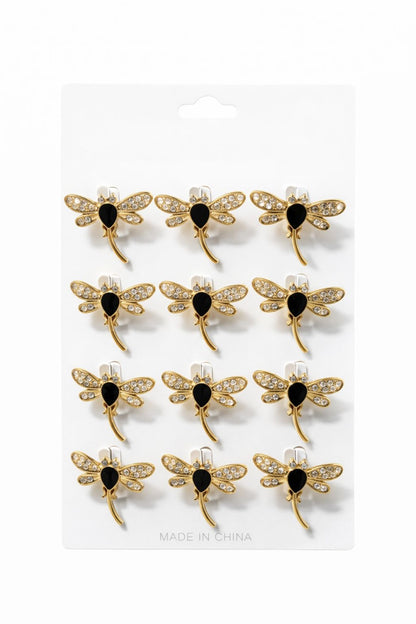 Set 12 brose martisor libelula aurie cu strasuri elegante 15x9cm