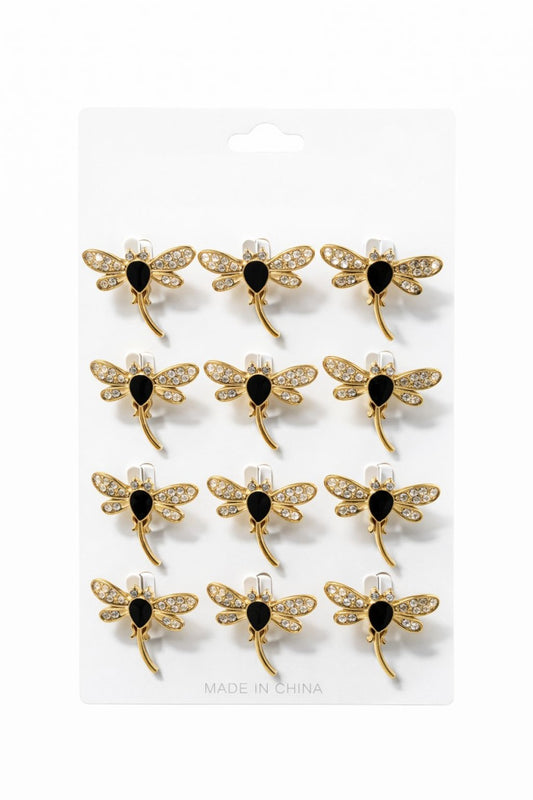 Set 12 brose martisor libelula aurie cu strasuri elegante 15x9cm