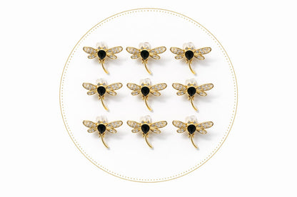 Set 12 brose martisor libelula aurie cu strasuri elegante 15x9cm