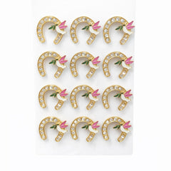 Set 12 brose Martisor pe carton prezentare, 17x10 cm, Cadou 1 Martie, Potcoava cu porumbel