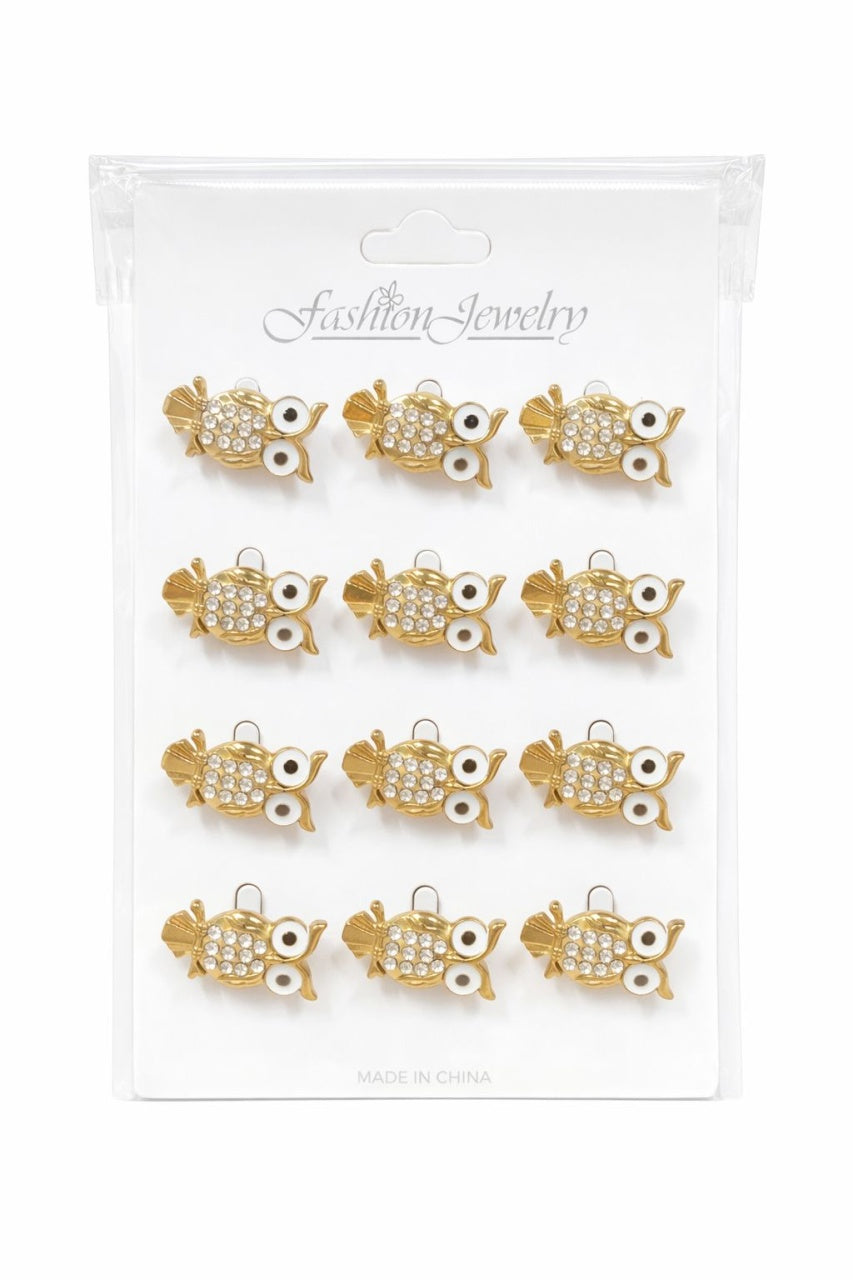 Set 12 brose Martisor pe carton prezentare, 17x10 cm, Cadou 1 Martie, Bufnita inteleapta