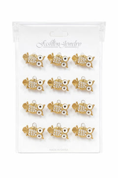 Set 12 brose Martisor pe carton prezentare, 17x10 cm, Cadou 1 Martie, Bufnita inteleapta