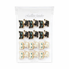 Set 12 brose Martisor pe carton prezentare, 17x10 cm, Cadou 1 Martie, Pisica alb negru