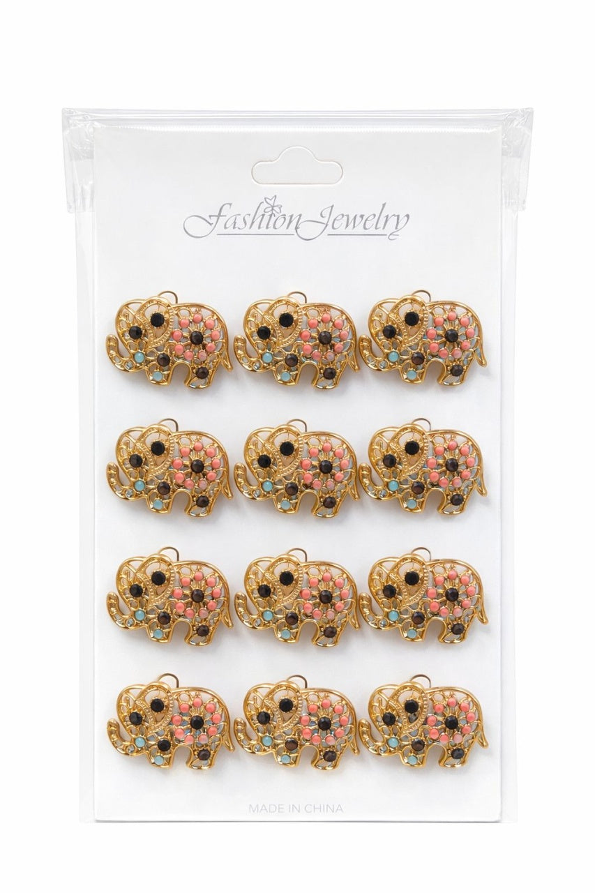 Set 12 brose Martisor pe carton prezentare, 17x10 cm, Cadou 1 Martie, Elefant multicolor