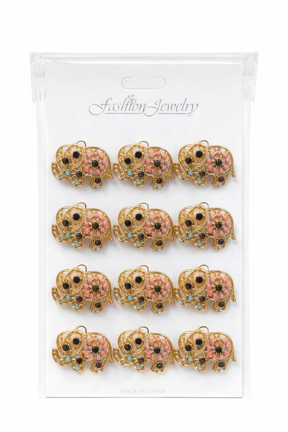 Set 12 brose Martisor pe carton prezentare, 17x10 cm, Cadou 1 Martie, Elefant multicolor