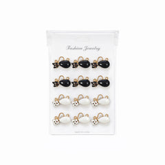Set 12 brose Martisor pe carton prezentare, 17x10 cm, Cadou 1 Martie, Pisica alb negru