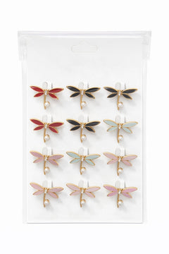 Set 12 brose Martisor pe carton prezentare, 17x10 cm, Cadou 1 Martie, Libelule diverse culori