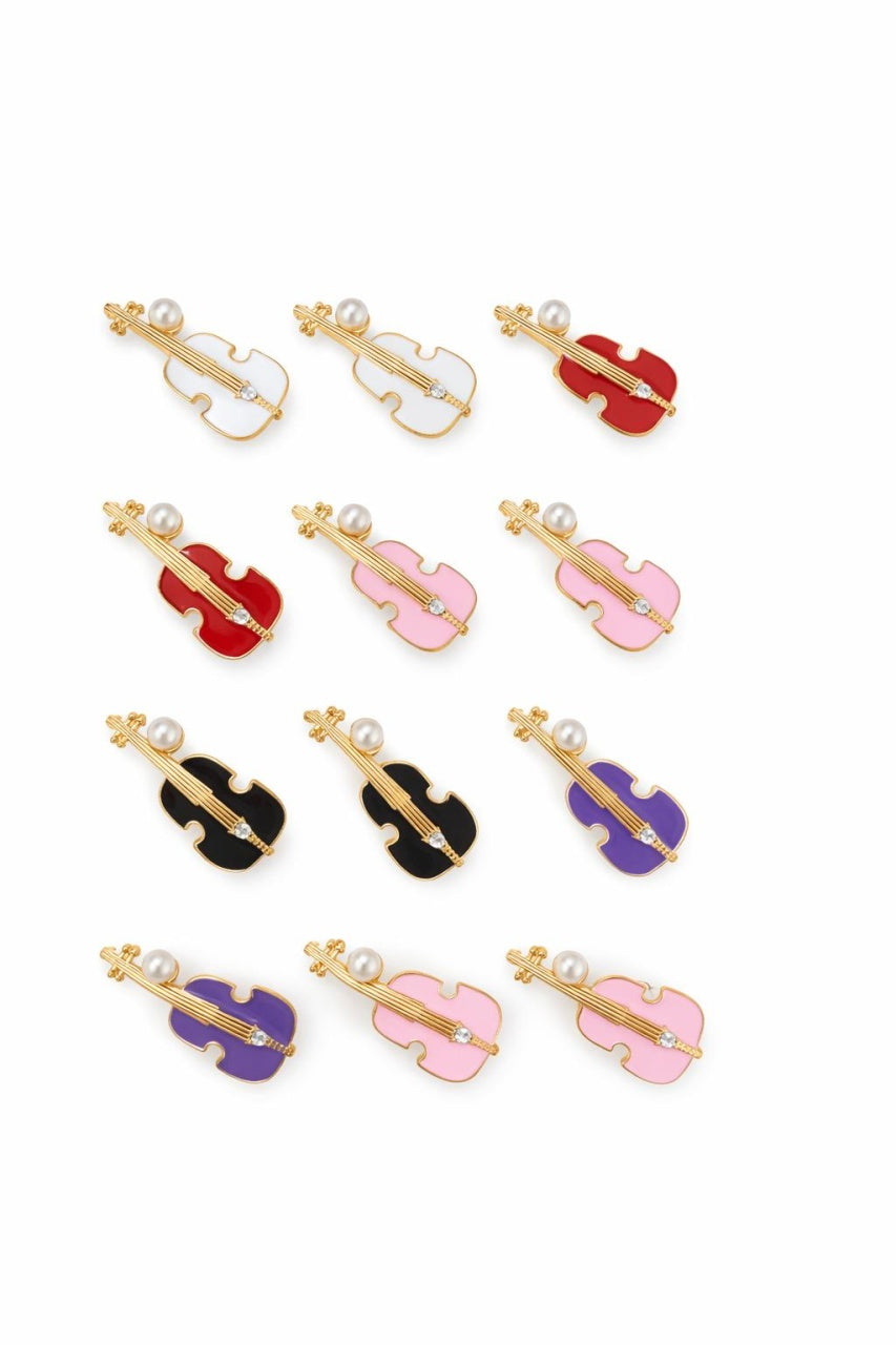 Set 12 brose Martisor pe carton prezentare, 17x10 cm, Cadou 1 Martie, Chitara diverse culori