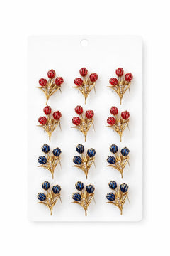 Set 12 brose Martisor pe carton prezentare, 17x10 cm, Cadou 1 Martie, Buchet lalele, diverse culori