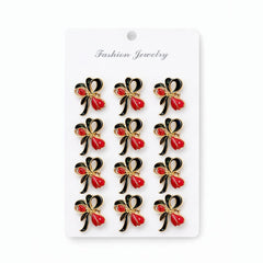 Set 12 brose Martisor pe carton prezentare, 17x10 cm, Cadou 1 Martie, Lalea si trifoi norocos