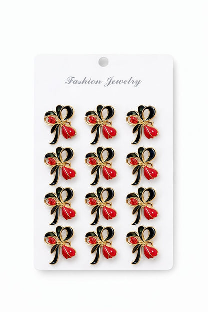 Set 12 brose Martisor pe carton prezentare, 17x10 cm, Cadou 1 Martie, Lalea si trifoi norocos