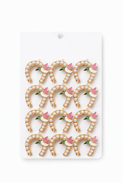 Set 12 brose Martisor pe carton prezentare, 17x10 cm, Cadou 1 Martie, Potcoava cu porumbel