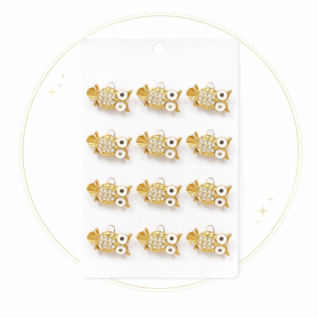 Set 12 brose Martisor pe carton prezentare, 17x10 cm, Cadou 1 Martie, Bufnita inteleapta