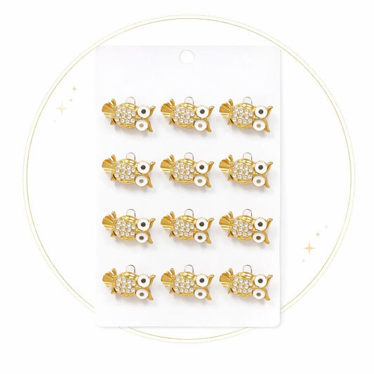 Set 12 brose Martisor pe carton prezentare, 17x10 cm, Cadou 1 Martie, Bufnita inteleapta