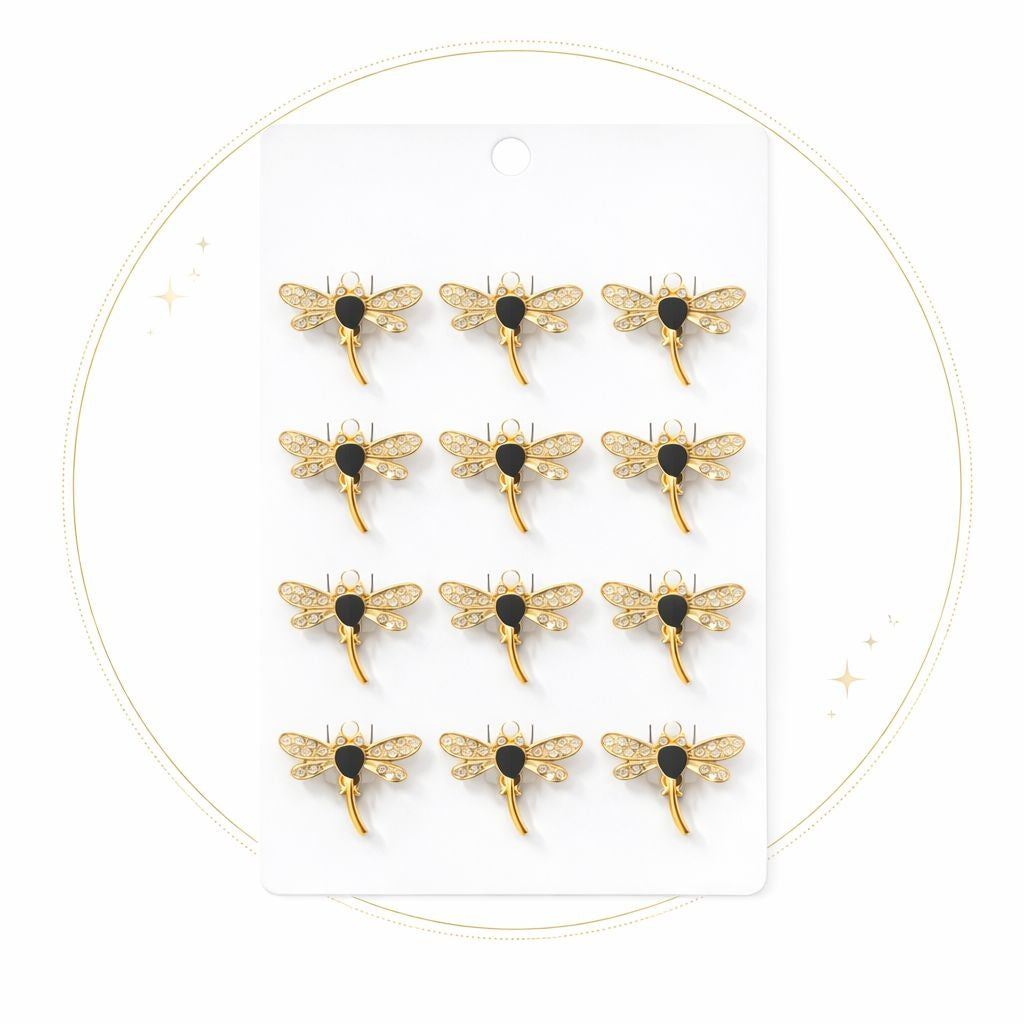 Set 12 brose Martisor pe carton prezentare, 17x10 cm, Cadou 1 Martie, Libelula delicata