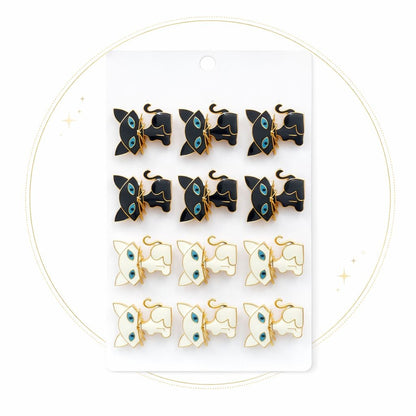 Set 12 brose Martisor pe carton prezentare, 17x10 cm, Cadou 1 Martie, Pisica alb negru