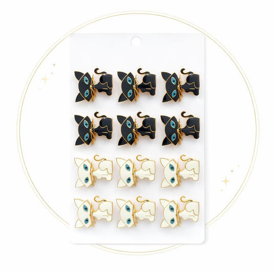 Set 12 brose Martisor pe carton prezentare, 17x10 cm, Cadou 1 Martie, Pisica alb negru