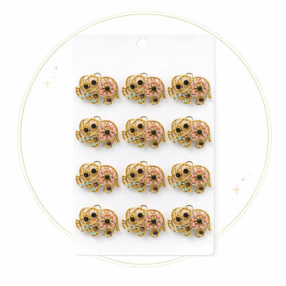 Set 12 brose Martisor pe carton prezentare, 17x10 cm, Cadou 1 Martie, Elefant multicolor