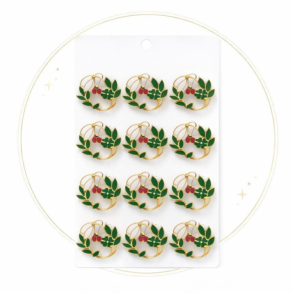 Set 12 brose Martisor pe carton prezentare, 17x10 cm, Cadou 1 Martie, Ghiocei cu buburuza