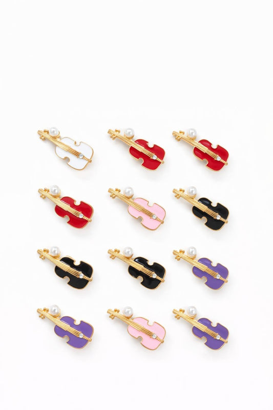 Set 12 brose Martisor pe carton prezentare, 17x10 cm, Cadou 1 Martie, Chitara diverse culori