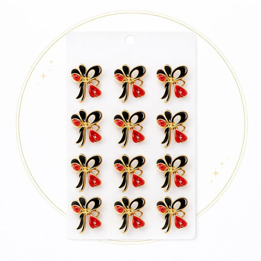 Set 12 brose Martisor pe carton prezentare, 17x10 cm, Cadou 1 Martie, Lalea si trifoi norocos