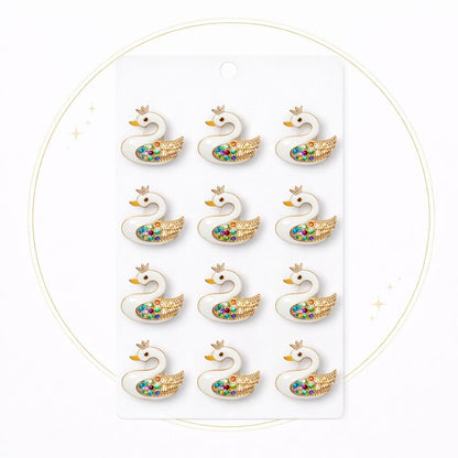 Set 12 brose Martisor pe carton prezentare, 17x10 cm, Cadou 1 Martie, Lebada cu coroana