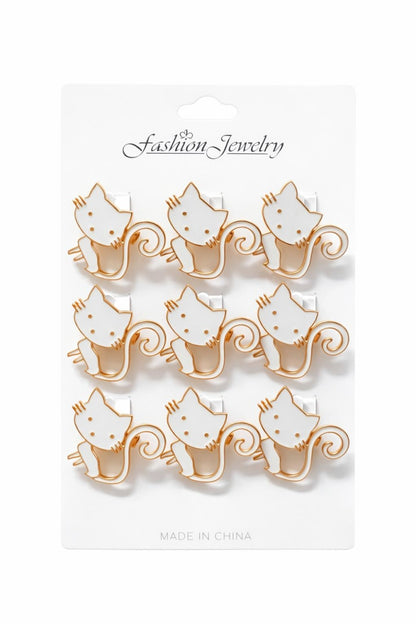 Set 12 brose martisor pisica alba cu contur auriu 15x9cm