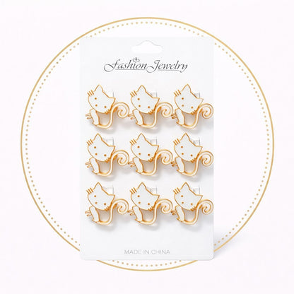 Set 12 brose martisor pisica alba cu contur auriu 15x9cm