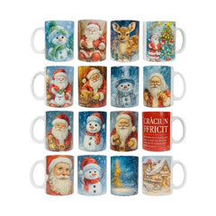 Set 12 Cana Craciun , Modele Mix Random, Ceramica Premium, 330 ml , Cadou Sarbatori