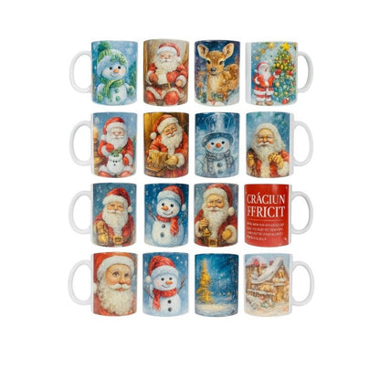Set 12 Cana Craciun , Modele Mix Random, Ceramica Premium, 330 ml , Cadou Sarbatori